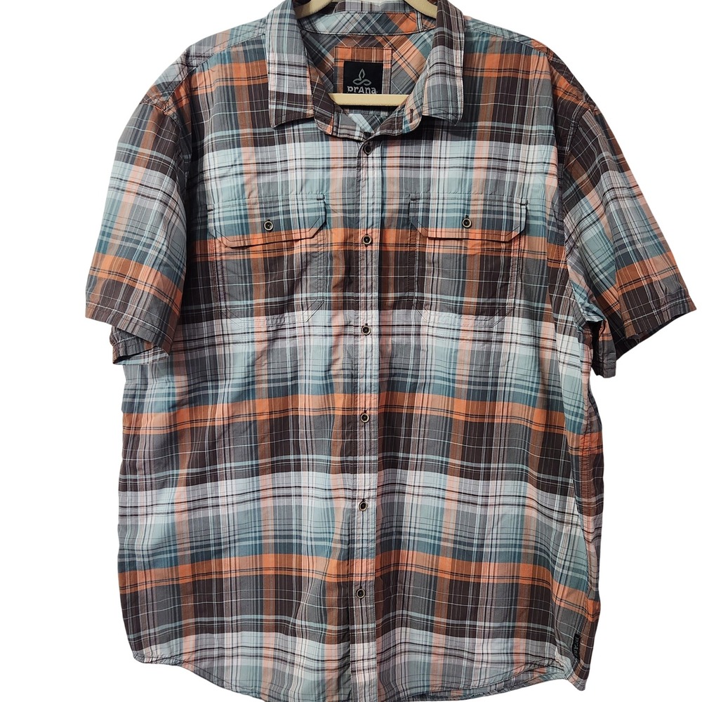 PrAna Mens‎ Plaid Short Sleeve Casual Button Down Shirt XXL